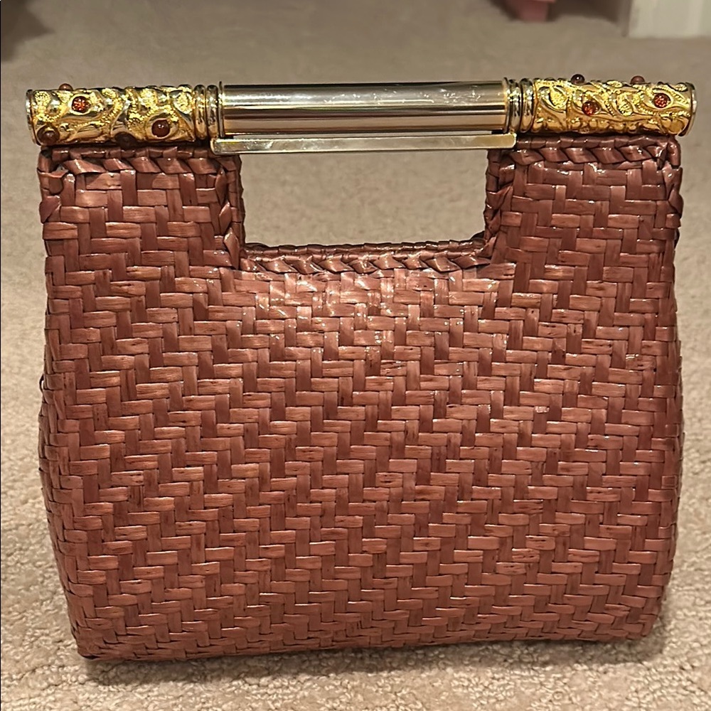 Vintage Rodo Wicker Clutch with Jeweled Handle